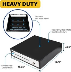 16″ Stainless Steel Front Heavy Duty POS “USB” Interface Cash Drawer (Black)
