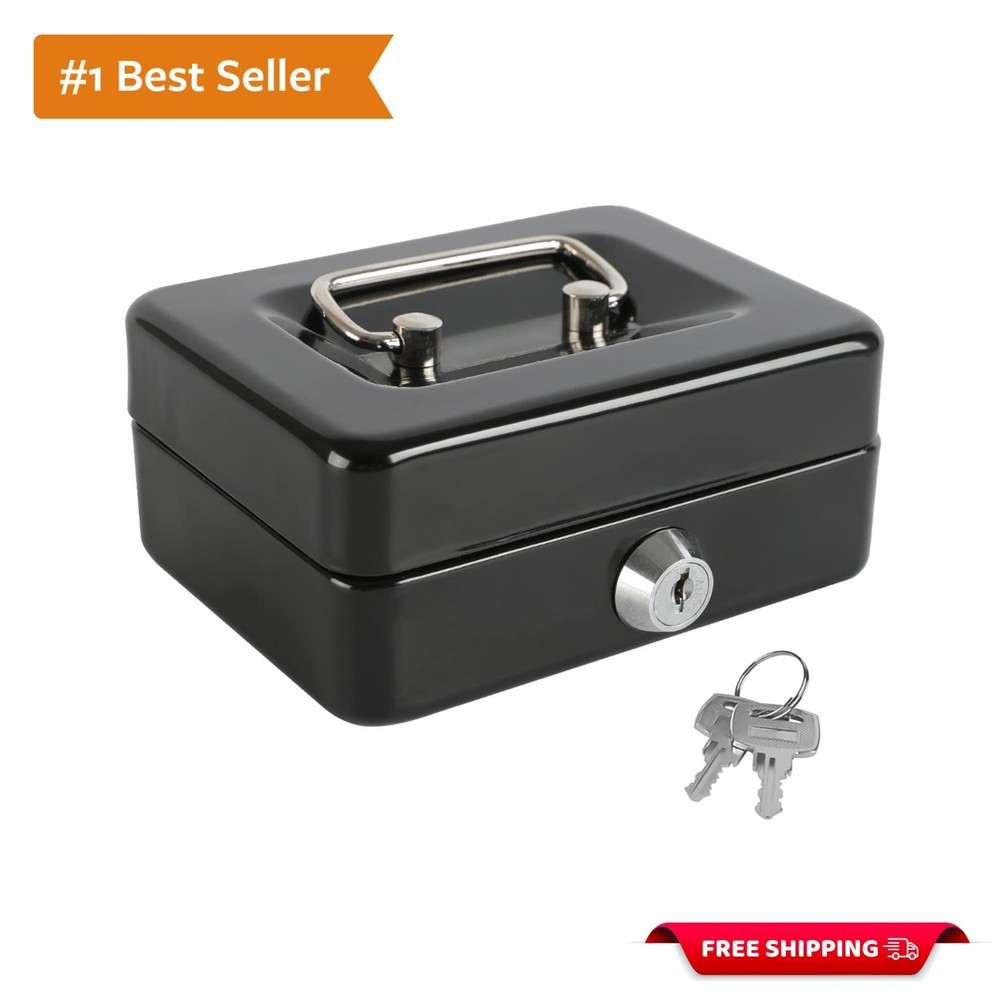 Locking Mini Cash Box – Durable Steel, Removable Tray, Key Lock – 4.92″x3.74″