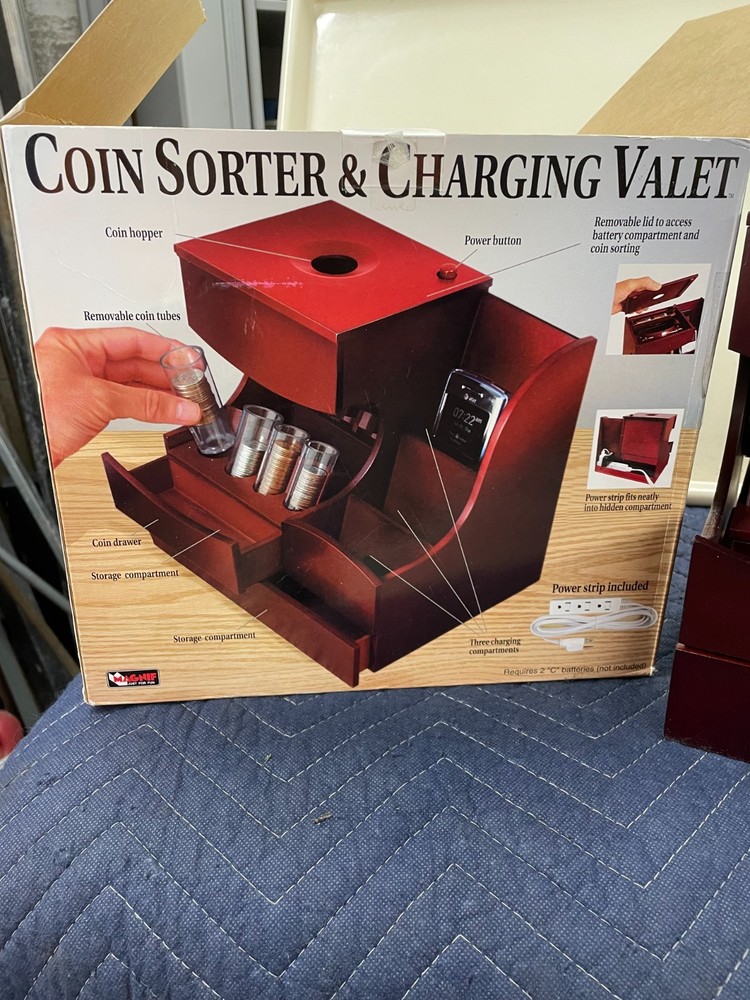Deluxe Coin Sorter/Charging Station/Battery Operated/Cherry wood finish