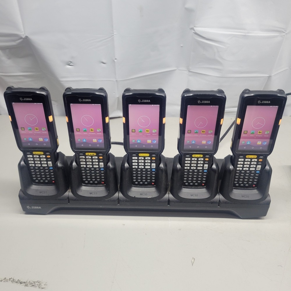 Lot of 5 – Zebra MC330K Android Scanners w/ BATTERIES and Charging Base