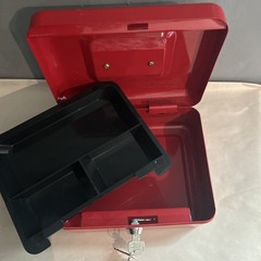 Mini Cash Box with Lock Cash Box with Money Tray Red Metal
