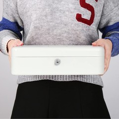 Cash Box Key Lock White 11.8×9.4×3.5 Inch XLarge Metal Money Tray Safe Box