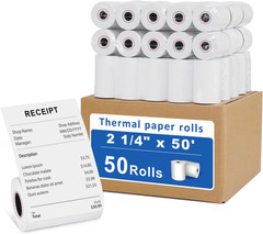 50 Rolls- 2 1/4 X 50 Thermal Receipt Paper Rolls- Fits All Pos Cash Registers, F