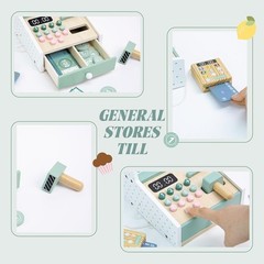 Wooden Cash Register Toy Set for Kids, Pretend Play Grocery Store Learning Gift
