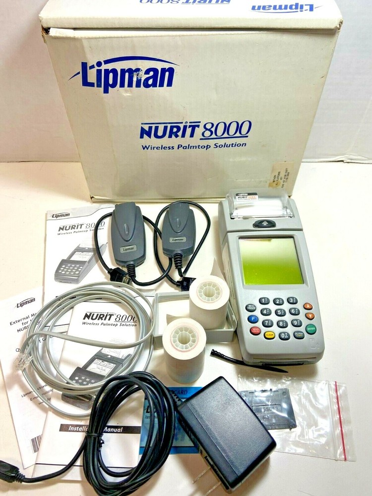 Lipman Nurit 8000 BM3-900M Card Terminal Kit w/ Modems Cables Paper Manuals Box