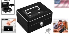 Secure and Compact Cash Box with Portable Handle – 5.91″ x 4.72″ Black Design