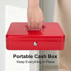 Heavy Duty Red Lock Box with Key & 5-Compartment Organizer – 392 Cubic Inches