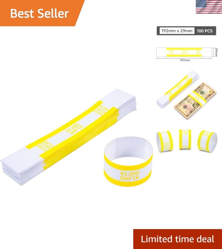 Yellow Currency Band Bundle – 100 Self-Adhesive Straps for $1000 Bills