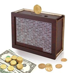 $10000 Money Saving Challenge Box Cash Vault Wooden Savings Box Cash Saver w/pen