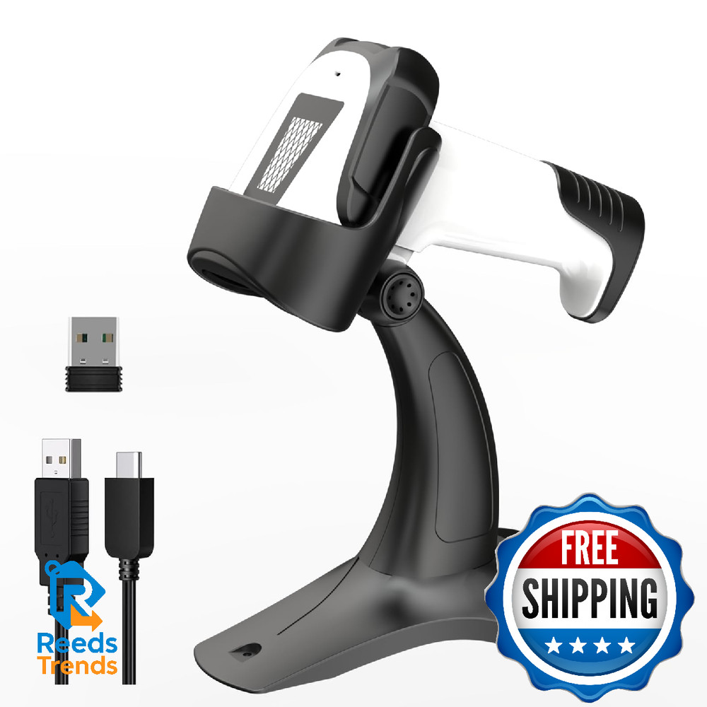 Laser Wireless Handheld Barcode Reader with Stand Bluetooth & 2.4Ghz and USB Wir