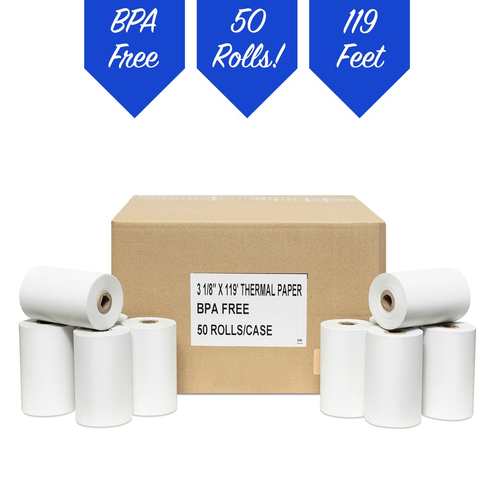 50 rolls of 3 1/8″ x 119′ Thermal Paper Rolls for Credit Card Terminals