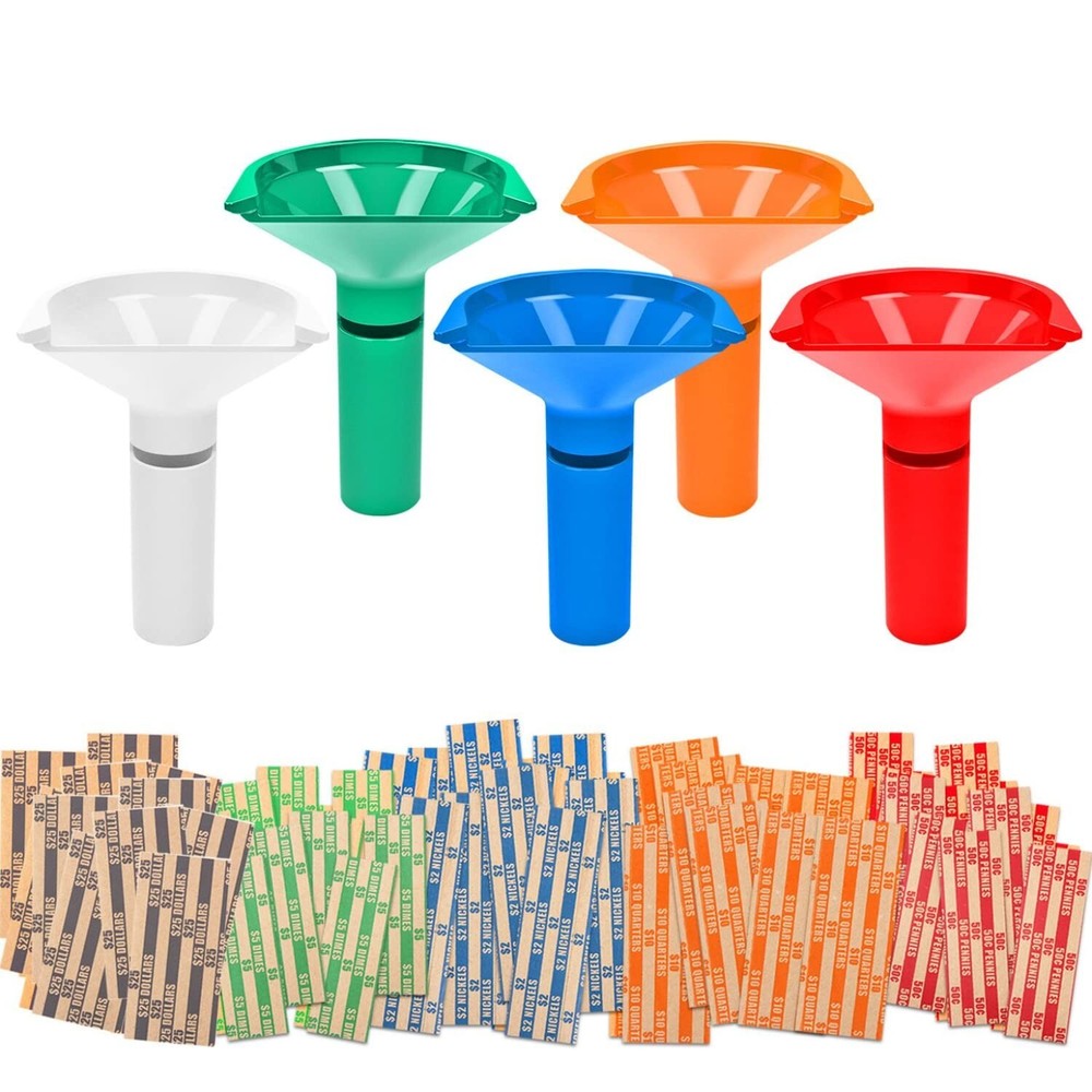 Coin Counters & Coin Sorters Tubes Set of 5 Color-Coded Coin Tubes and Assort…