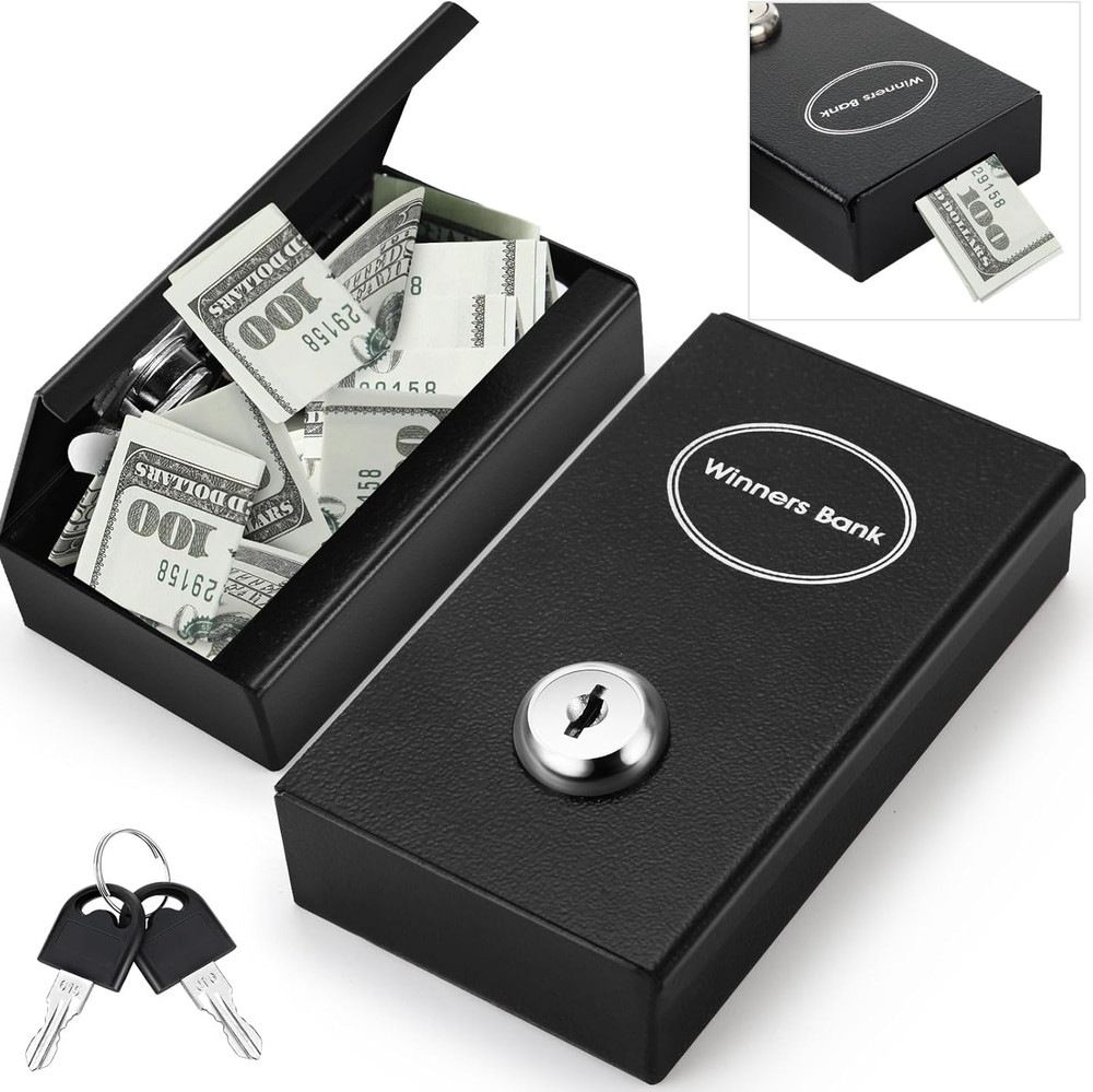 1 Pack Metal Box for Gamblers Pocket Sized Winner Bank Casino Cash Box with 2 Ke