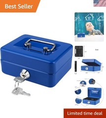 Portable Mini Cash Box with Key Lock & Coin Slot – 4.9″ x 3.7″ x 2.4″ Blue