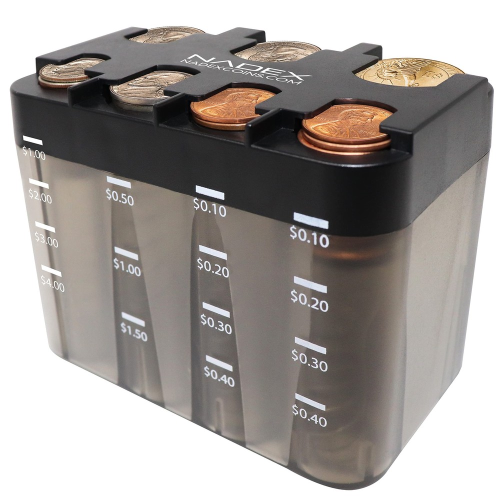 Nadex Desktop Coin Sorting Dispenser – Organizes, Stores, Dispenses Gray