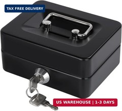 Mini Cash Box with Slot Small Cash Box with Money Tray and Key Lock, Metal Lock