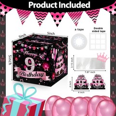 Birthday Money Box Cash 9th Surprise Explosion Gift 9 Years Pink Decor 35 PCS