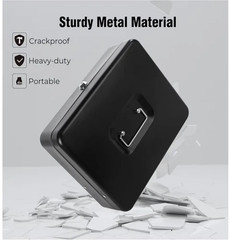 Large Lockable Cash Box with Money Tray & Key, Black, 11.8×9.45×3.54