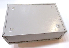 Vintage 1970s Industrial Beige Orange Peel Textured Steel Cash Box File w Handle