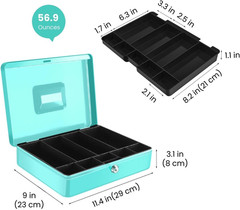 Cash Box with Money Tray and Lock – Metal Cash Box for Small Businesses, 9-Compa