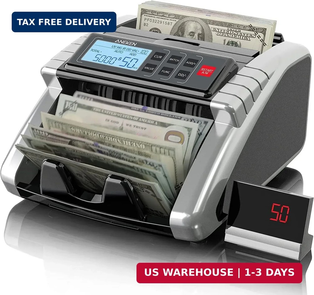 Aneken Money Counter Machine with Value Count, Dollar, Euro UV/MG/IR/DD/DBL/HLF/