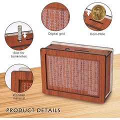 $10000 Cash Vault Wooden Savings Box,Wooden Savings Box with Money Target & Numb