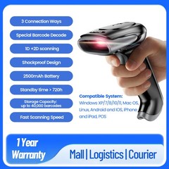 Eyoyo 2D 3-in-1 Wireless Barcode Scanner USB Handheld QR Bar Code Reader Library