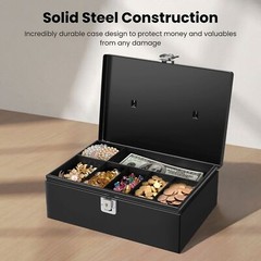 Cash Box with Money Tray and Lock – Cash Storage with Secure Latch Lock & Key