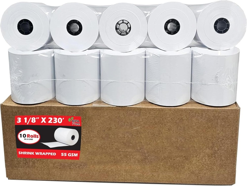 (10 Rolls) 3 1/8 x 230 Thermal Paper Receipt Rolls (55 GSM – 80mm x 70m) Fits Al