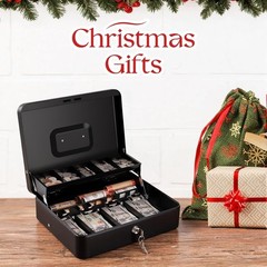 Heavy-Duty Metal Cash Box with Bill & Coin Slots | Portable & Secure Locking
