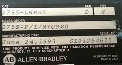 ALLEN BRADLEY, SCANNER HEAD SIZE, 2755-L9RD