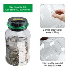 Coin Counter Piggy Bank Digital Counting Money Jar 1.8L LCD Display Green