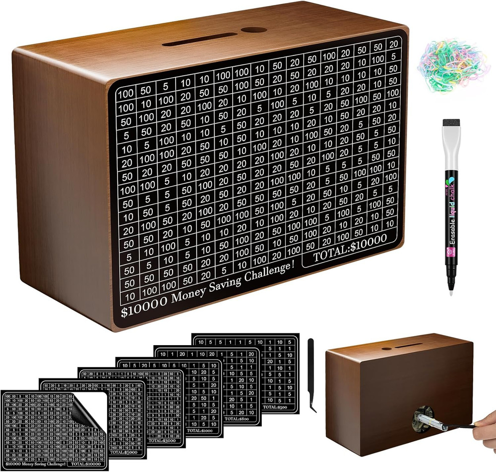 Wooden Money Saving Box, Cash Vault Savings Box for $10000 $5000 $3000 $1000 $80