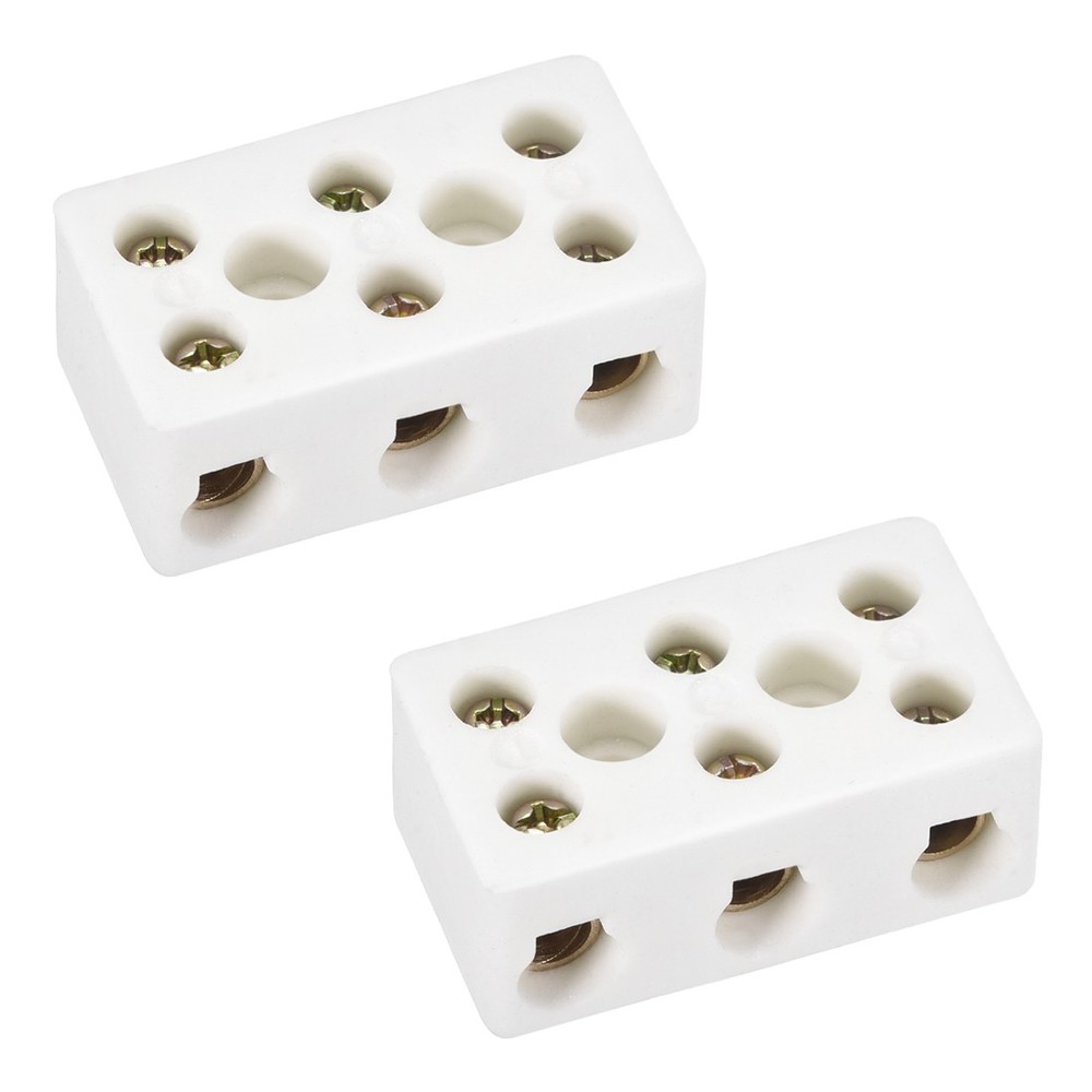 2 Pcs 3 Way Ceramics Terminal Blocks Porcelain Ceramic Connectors 47×27.5×19.5mm