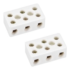 2 Pcs 3 Way Ceramics Terminal Blocks Porcelain Ceramic Connectors 47×27.5×19.5mm