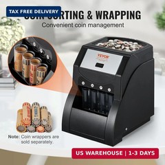 VEVOR Coin Sorter, Coin Sorter and Wrapper Machine with 4 Larger Coin Tubes, Sor