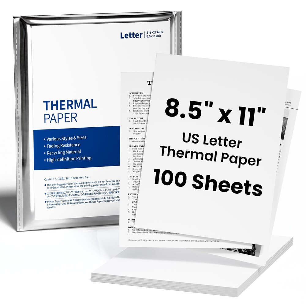 100 Sheets 8.5×11 inch Thermal Printer Paper US Letter Size Quick-Dry