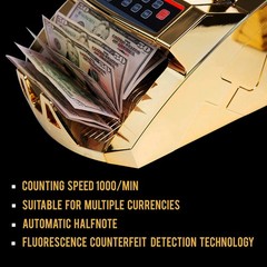 DL Gold Money Counter Machine UV/MG/IR/MT with Counterfeit Detector, Money Co…