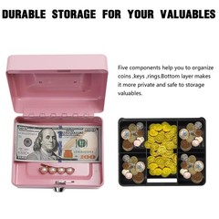 Steel Cash Box with Key Lock, Metal Small Money Pink – 5.9″ x 3.1″ x 4.7″
