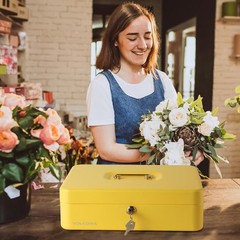 Large Cash Box with Key Lock, Metal Money Box for Cash, Portable Locking Safe…