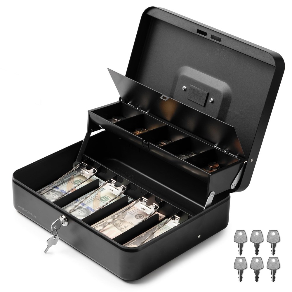 Large Cash Box with Key Lock, Metal Money Box for Cash, Portable Locking Safe…