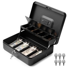 Large Cash Box with Key Lock, Metal Money Box for Cash, Portable Locking Safe…
