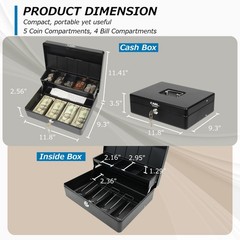 Lockable Cash Box with Coin Tray – Durable Metal Money Organizer for Bills & Cha