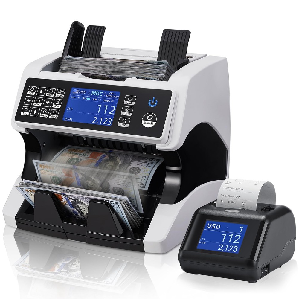 MUNBYN Bank Grade Money Counter Machine Mixed Denomination with External Display