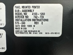 Simplex 4100-1293 Panel Mounted Printer FREE SHIPPING !!!