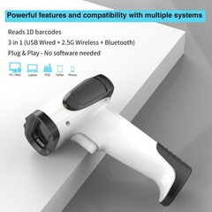 Laser Wireless Handheld Barcode Reader with Stand Bluetooth & 2.4Ghz and USB Wir