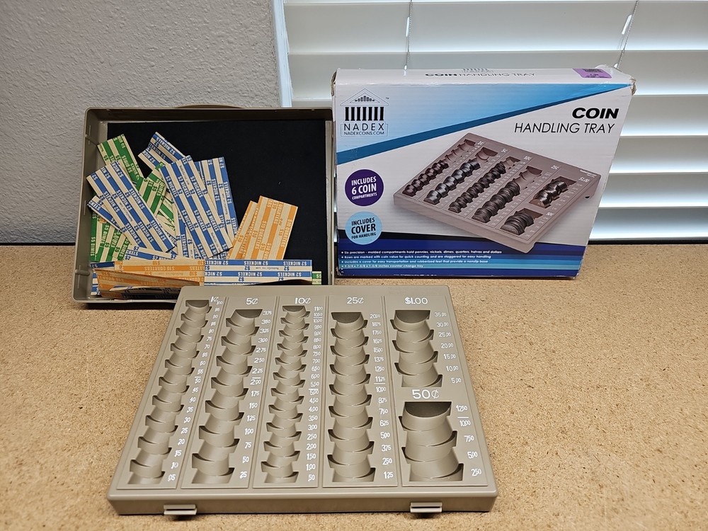 Nadex Coin Counter Handling Tray With Lid 6 Compartment Coin Sorter Teller (B7)