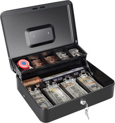 Cash Box with Money Tray and Key Lock, Saving Lock Box with Money Tray Storage f