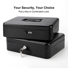 Secure Cash Box with Key Lock – Steel, Spill-Proof Foam Tray, No-Pinch Bill Clip