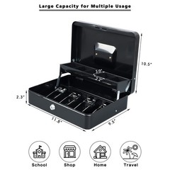 xydled Cash Box with Money Tray and Key Lock,Tiered, Cantilever Design,4 Bill…